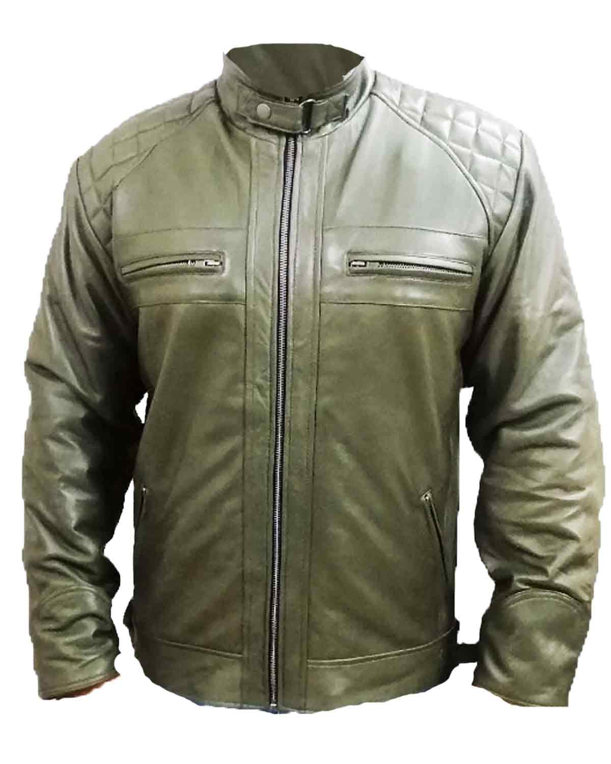 Green Quilted Men's Genuine Leather