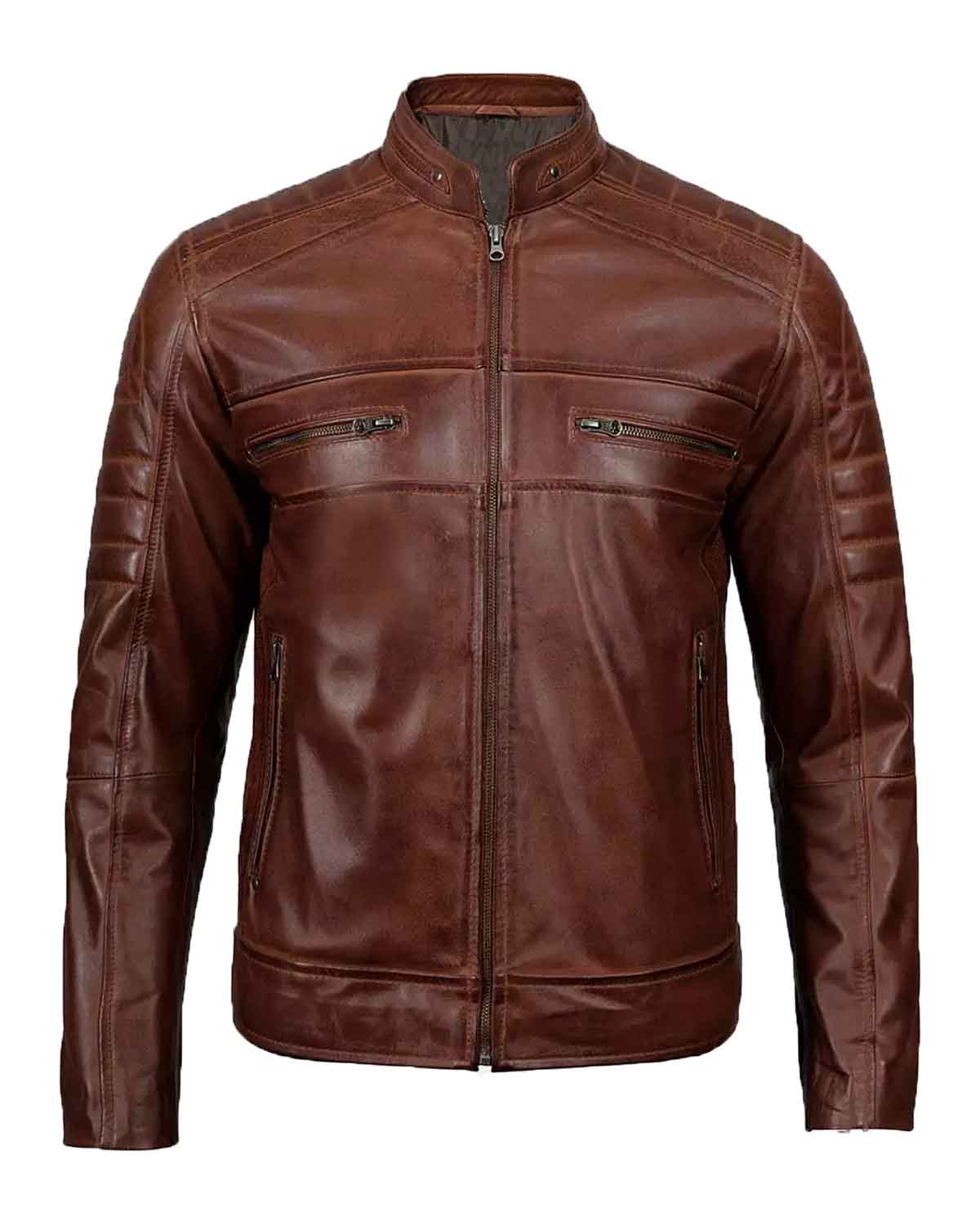 Men’s Cognac Brown Biker Leather Jacket