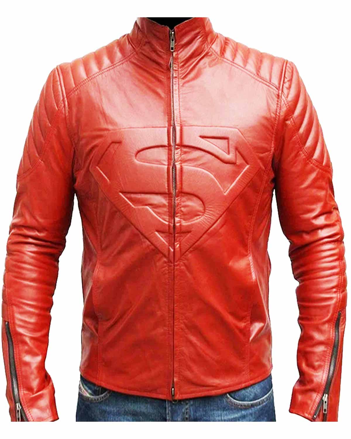 Superman S Logo Justice League Men's Red Leather Jacket