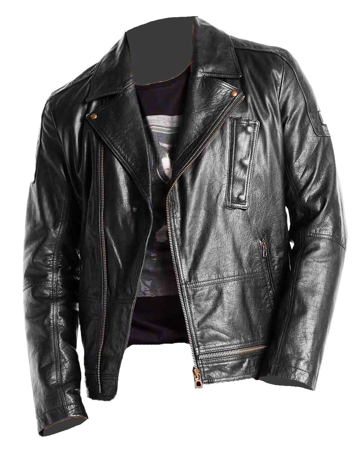 Men's Asymmetrical Black Leather Motorcycle Jacket