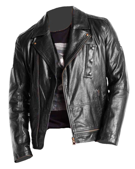 Men's Asymmetrical Black Leather Motorcycle Jacket