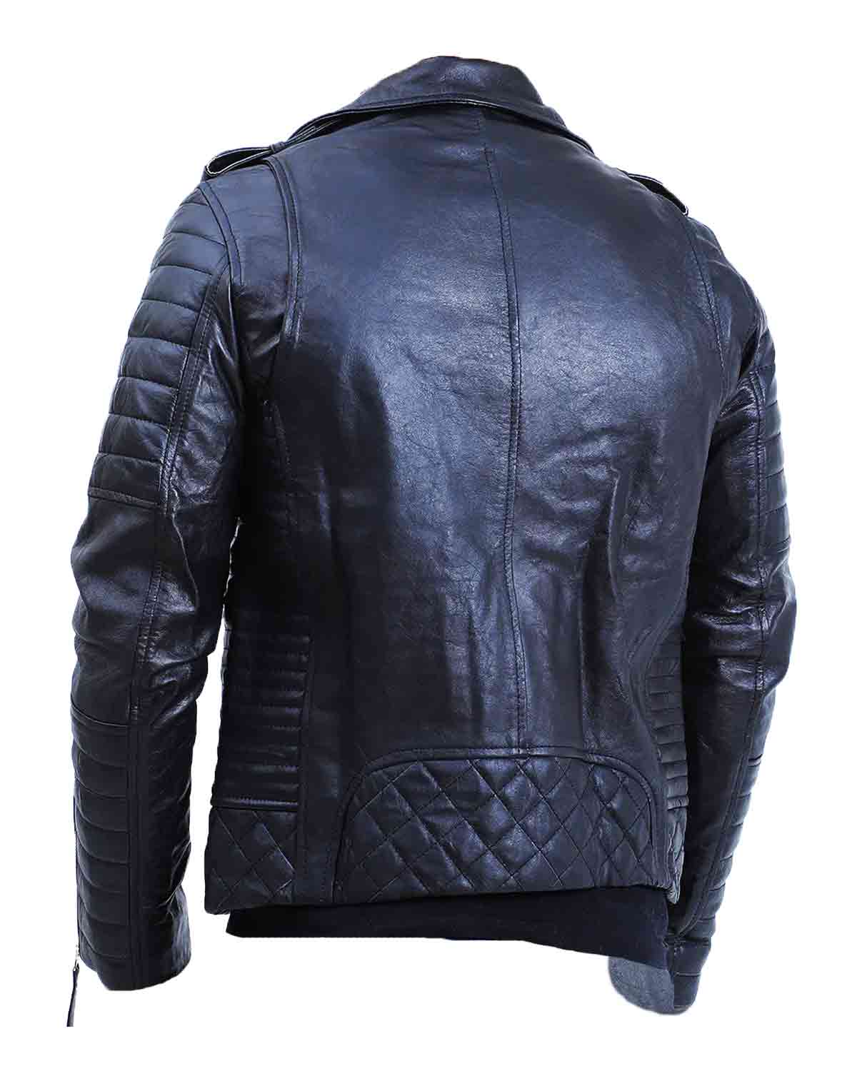 Men's Biker Quilted Lambskin Black Leather Jacket