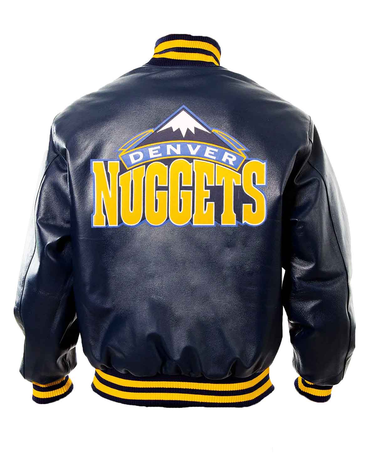 Denver Nuggets Letterman Navy Blue Leather Jacket