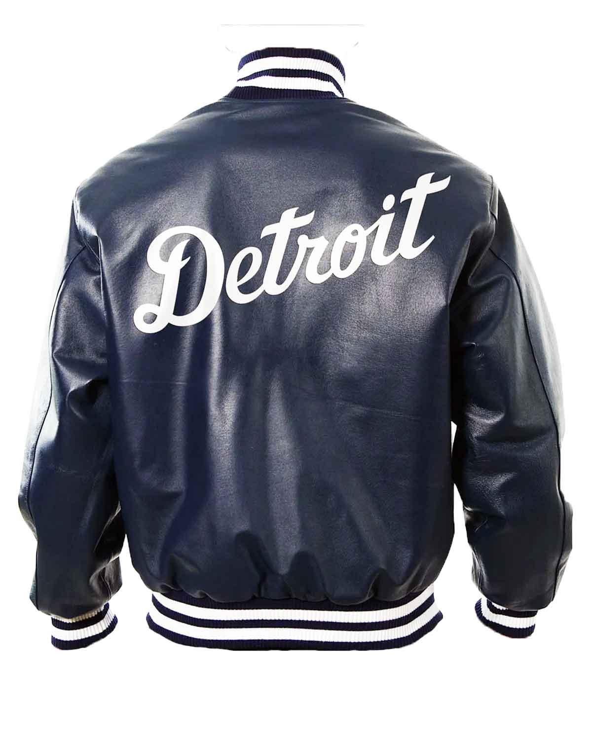 Detroit Tigers Bomber Navy Blue Leather Jacket