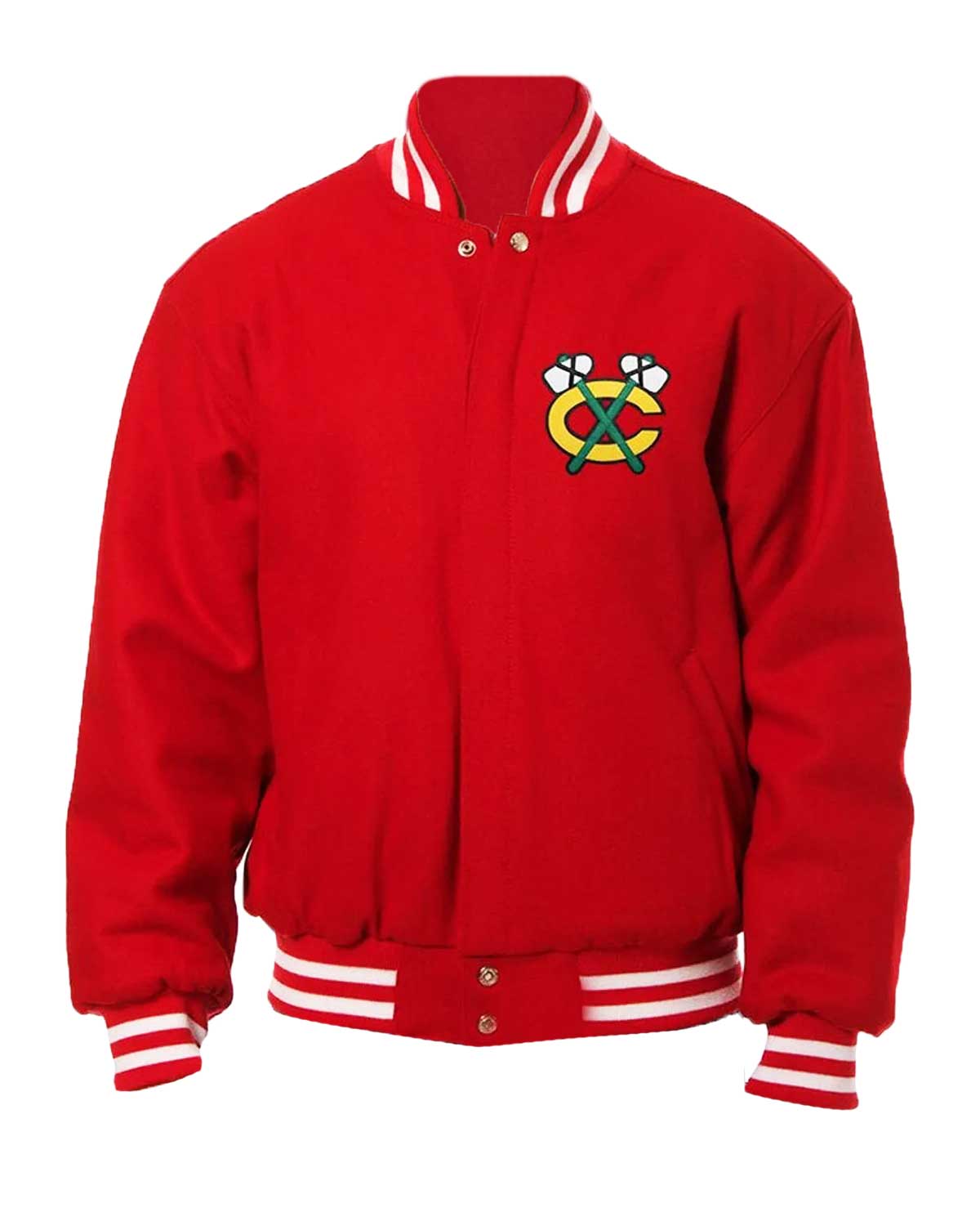 Chicago Blackhawks Bomber Red Wool Jacket