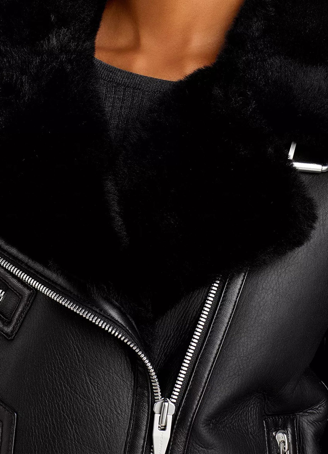Women's Jet Black Shearling Leather Jacket