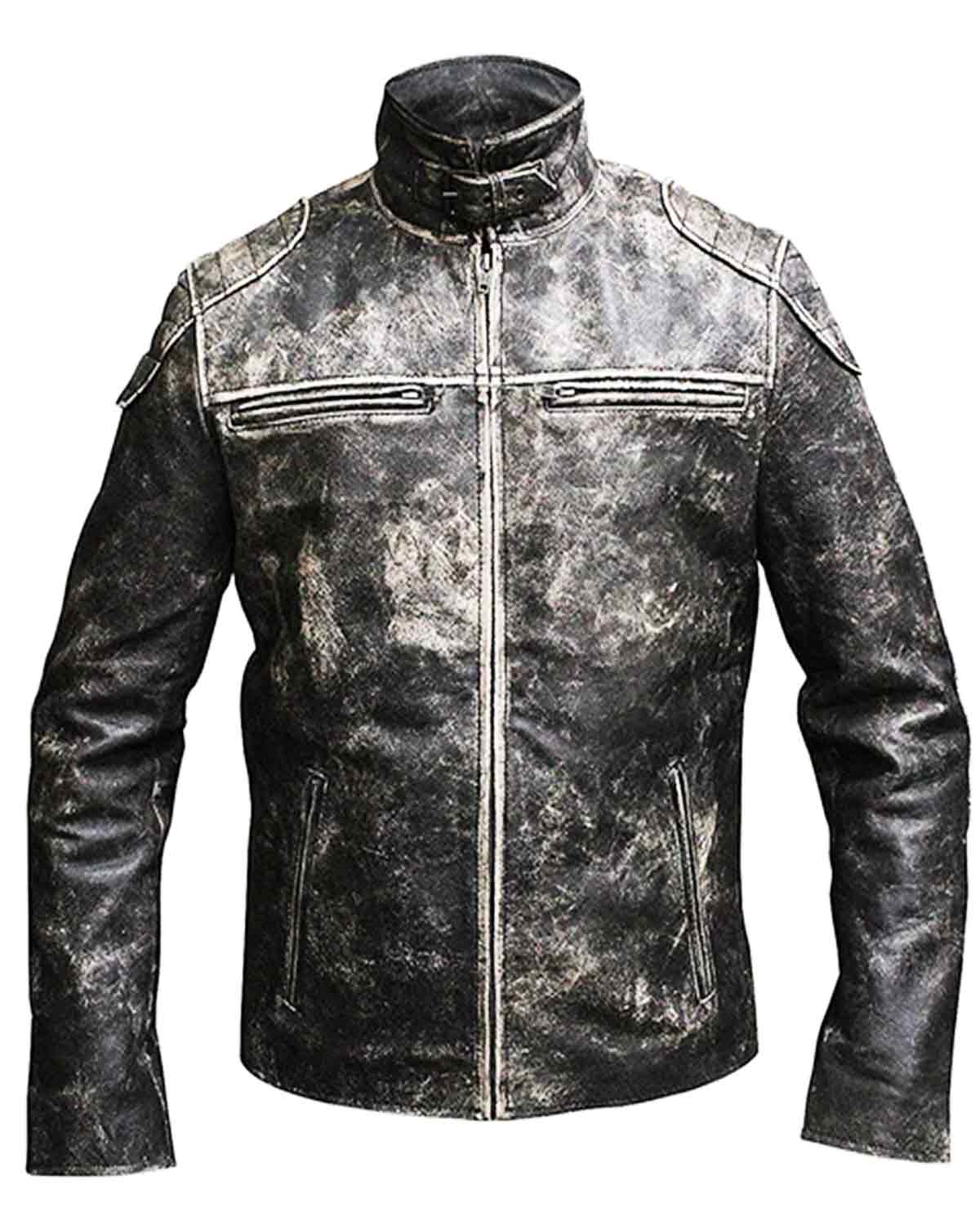 Retro Classic Cafe Racer Distressed Men's Black Genuine Leather Jacket