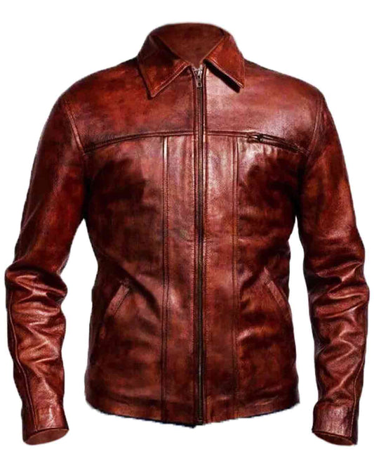 Men's Brown Distressed Leather Jacket