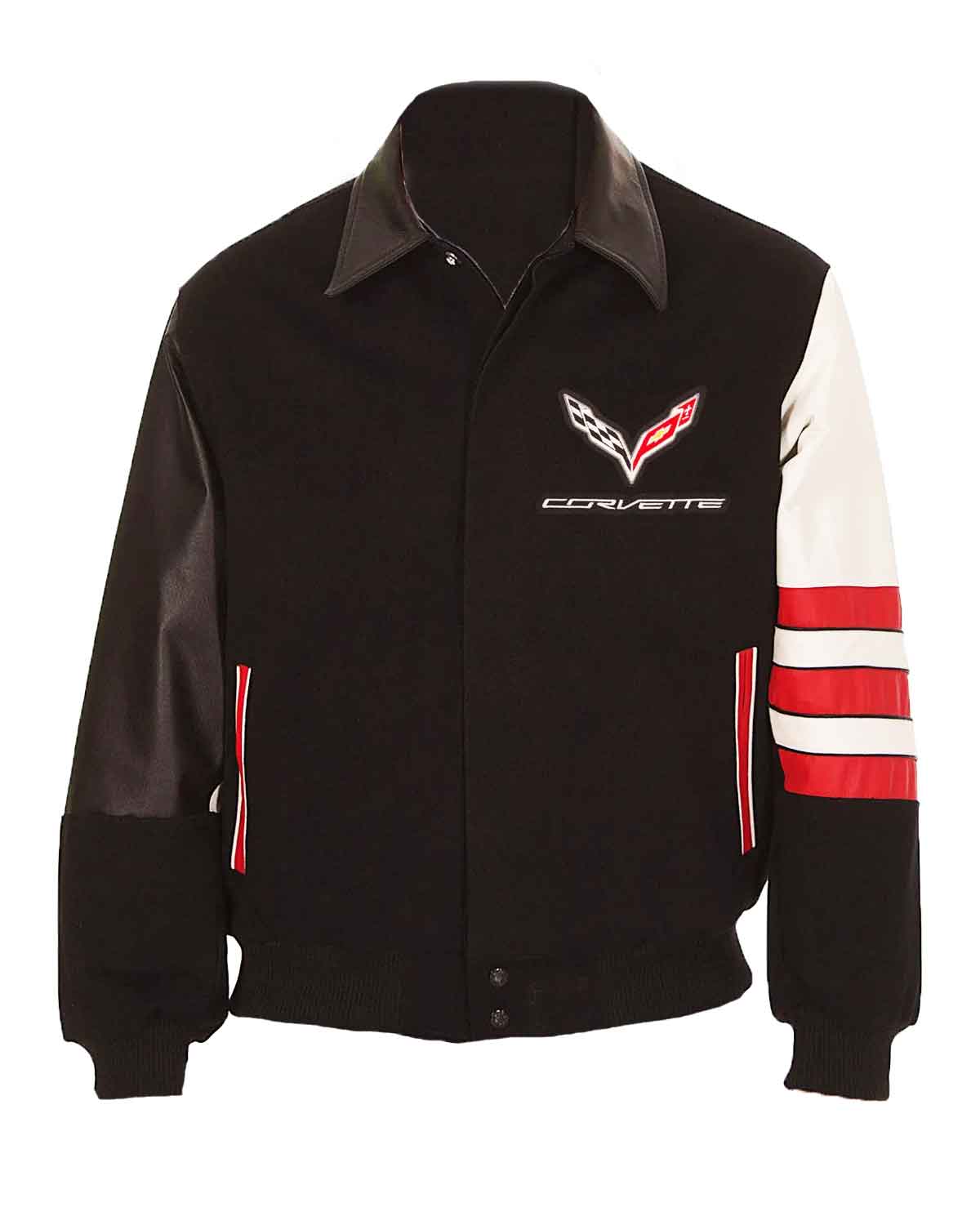 Embroidered Corvette Black Varsity Wool & Leather Jacket