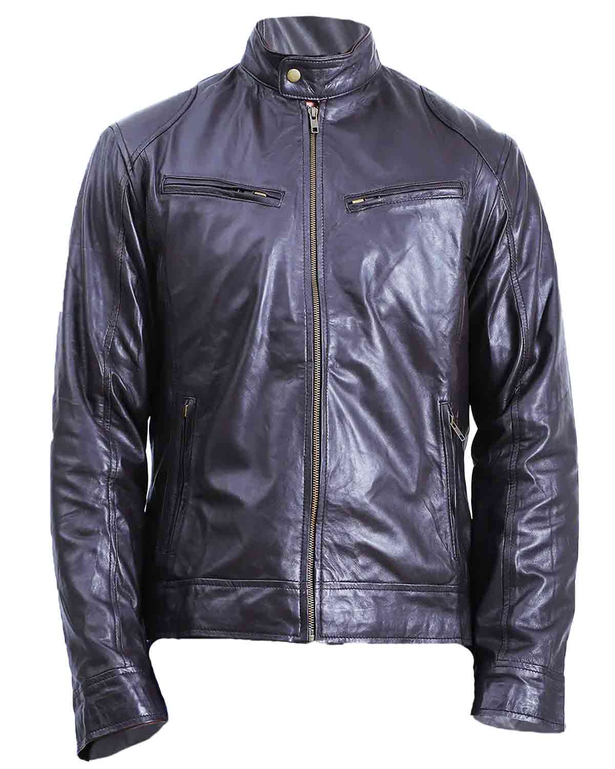 Men's Cafe Racer Black Sheepskin Leather Jacket