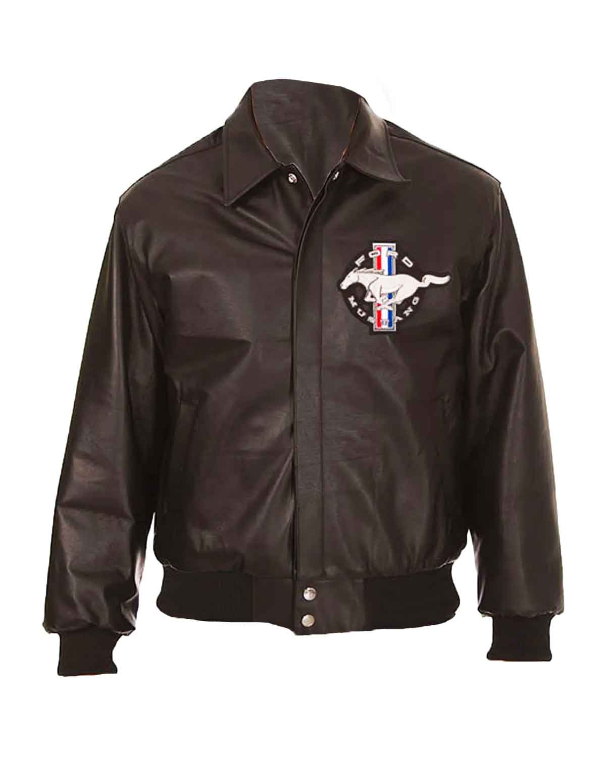 Ford Mustang Embroidered Black Leather Jacket