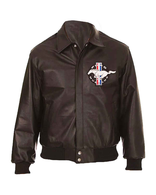 Ford Mustang Embroidered Black Leather Jacket