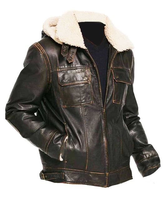 Men’s Brown Waxed Hooded Aviator Jacket