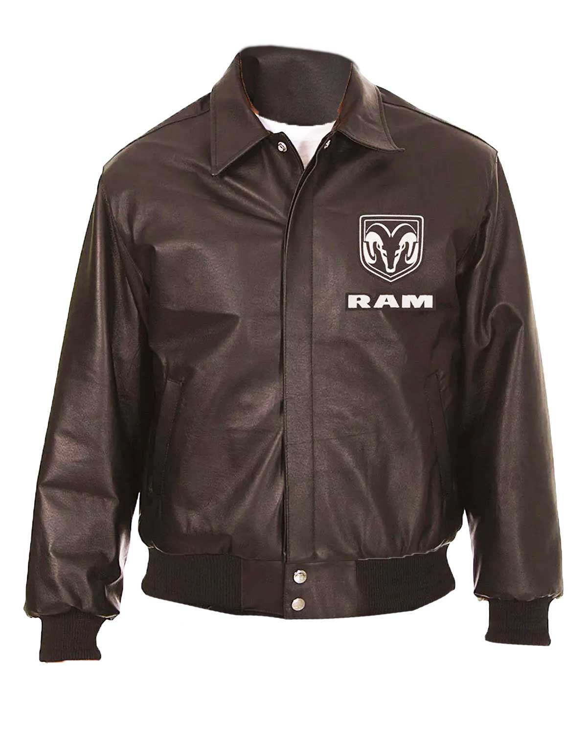 Bomber Dodge Ram Embroidered Leather Jacket