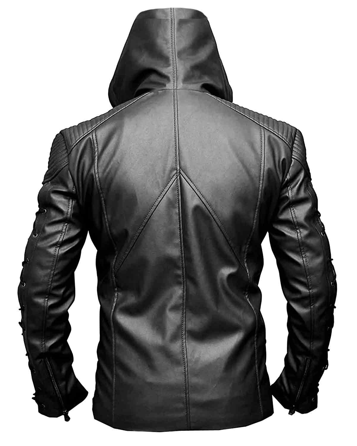 Arrow Inspired Black Hood Leather Jacket