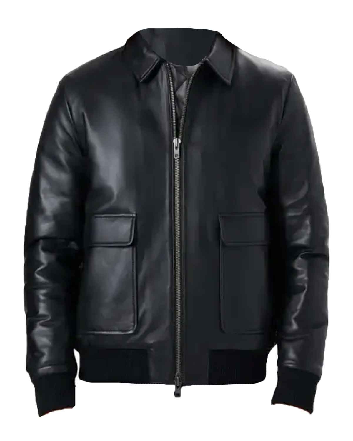 Men’s Black Bomber Style Leather Jacket