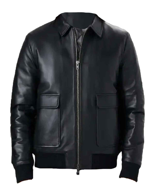 Men’s Black Bomber Style Leather Jacket
