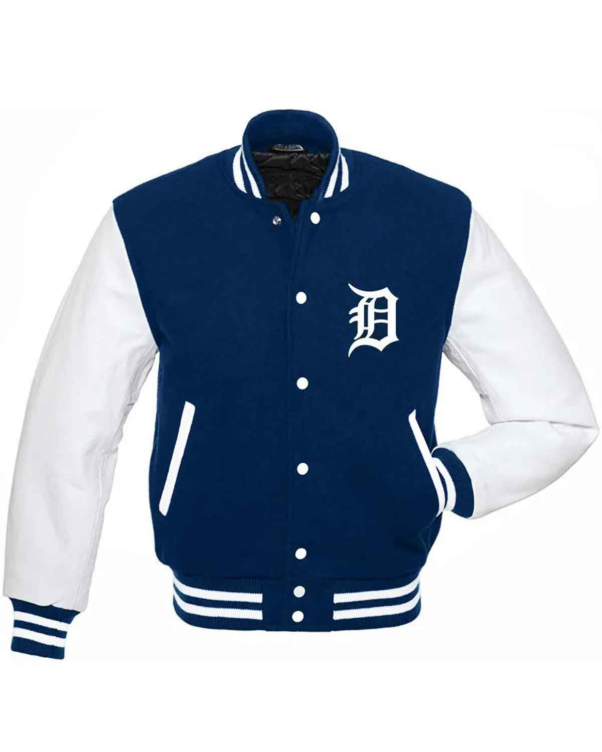 Detroit Tigers Letterman Blue and White Jacket