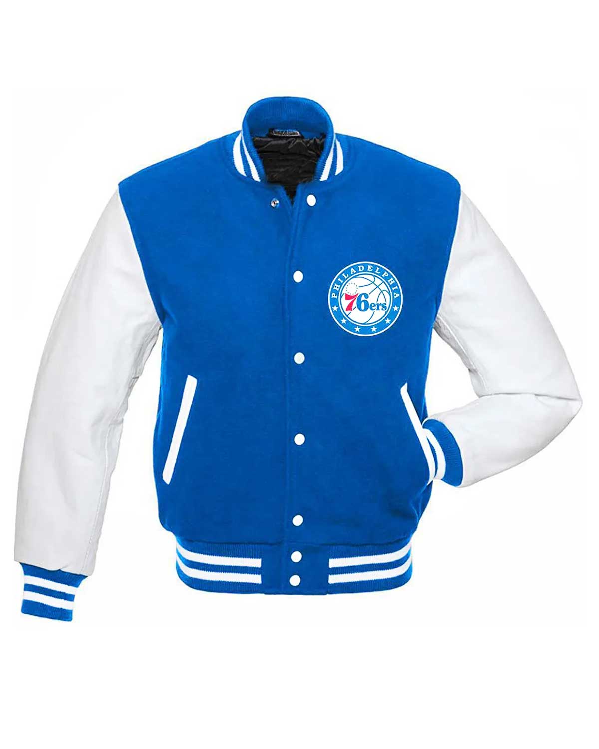 Blue and White Philadelphia 76ers Letterman Jacket