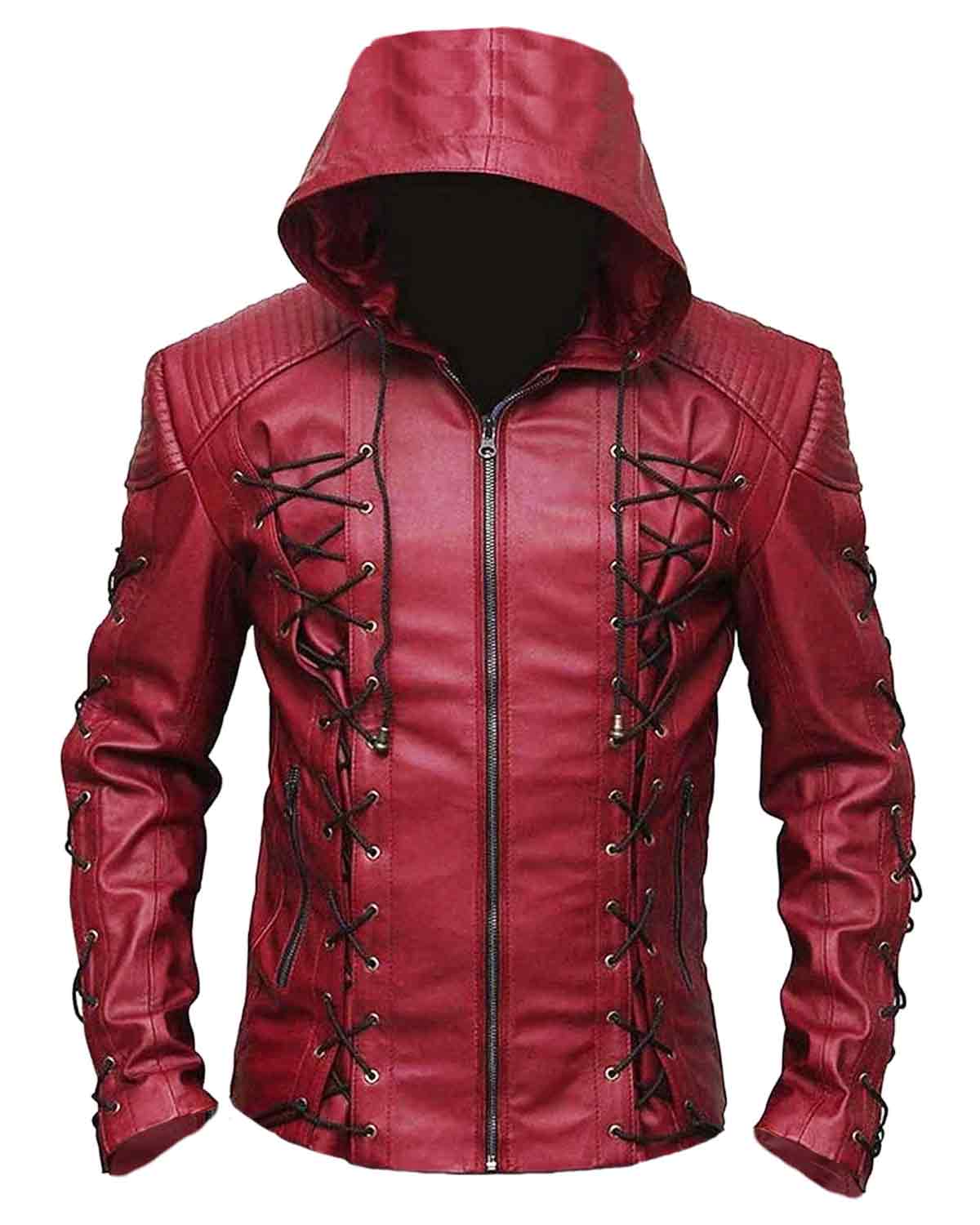 DC Red Arrow Inspired Red Hood Leather Jacket