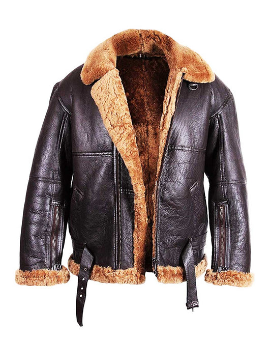 Men's Aviator Flying B3 Shearling Sheepskin Leather Bomber Jacket