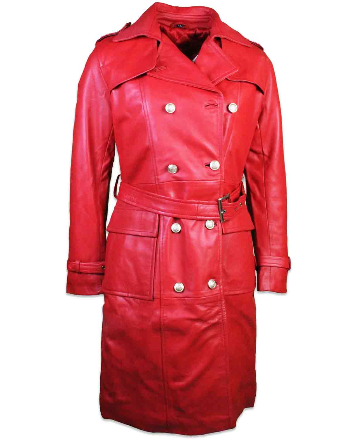 Women Red Leather Coat