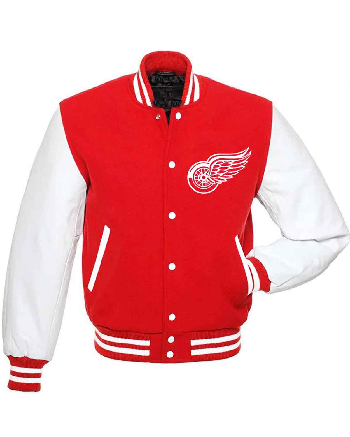 Detroit Red Wings Bomber Red & White Wool Jacket