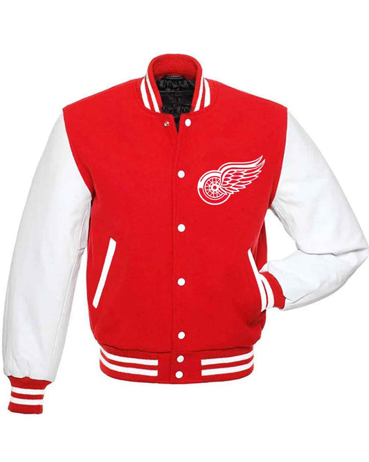 Detroit Red Wings Bomber Red & White Wool Jacket