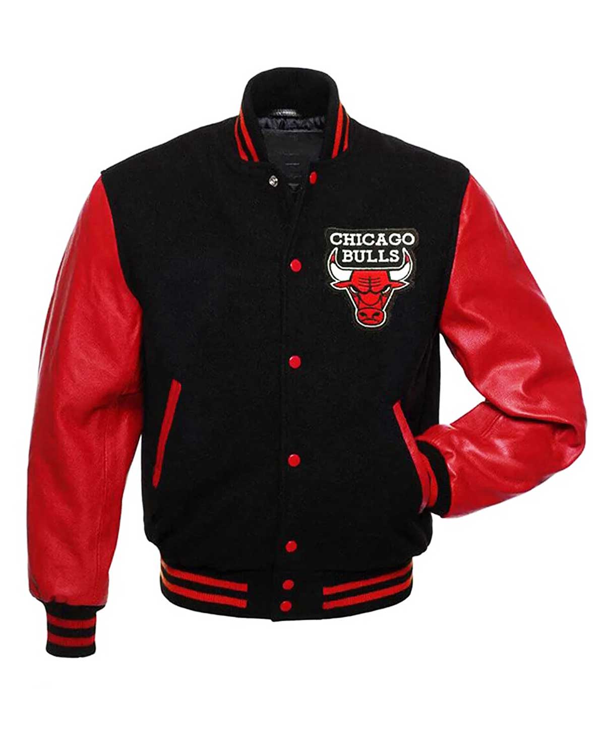 Chicago Bulls Letterman Black and Red Jacket
