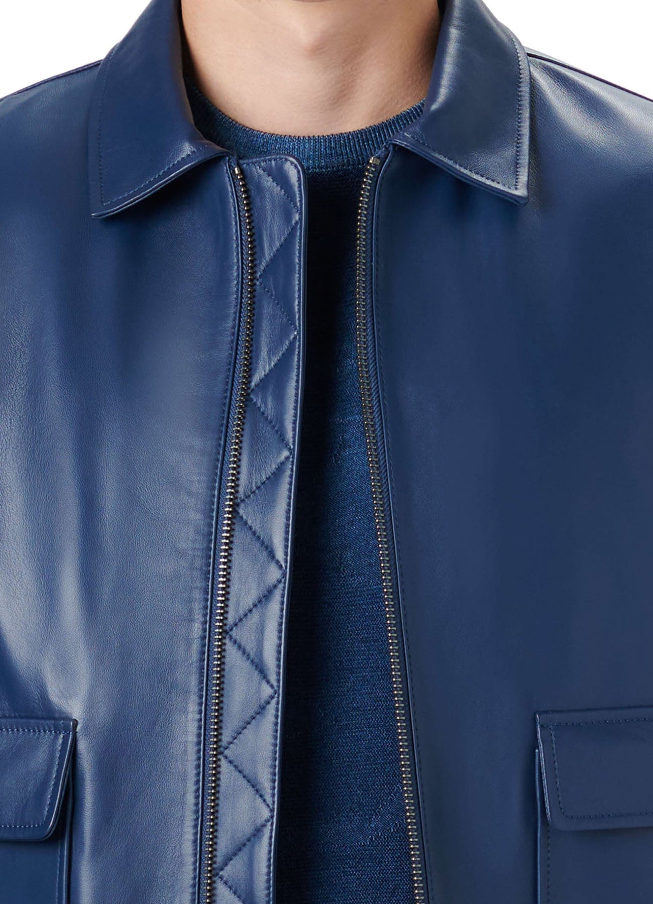 Men's Soft Blue Bomber Leather Jacket