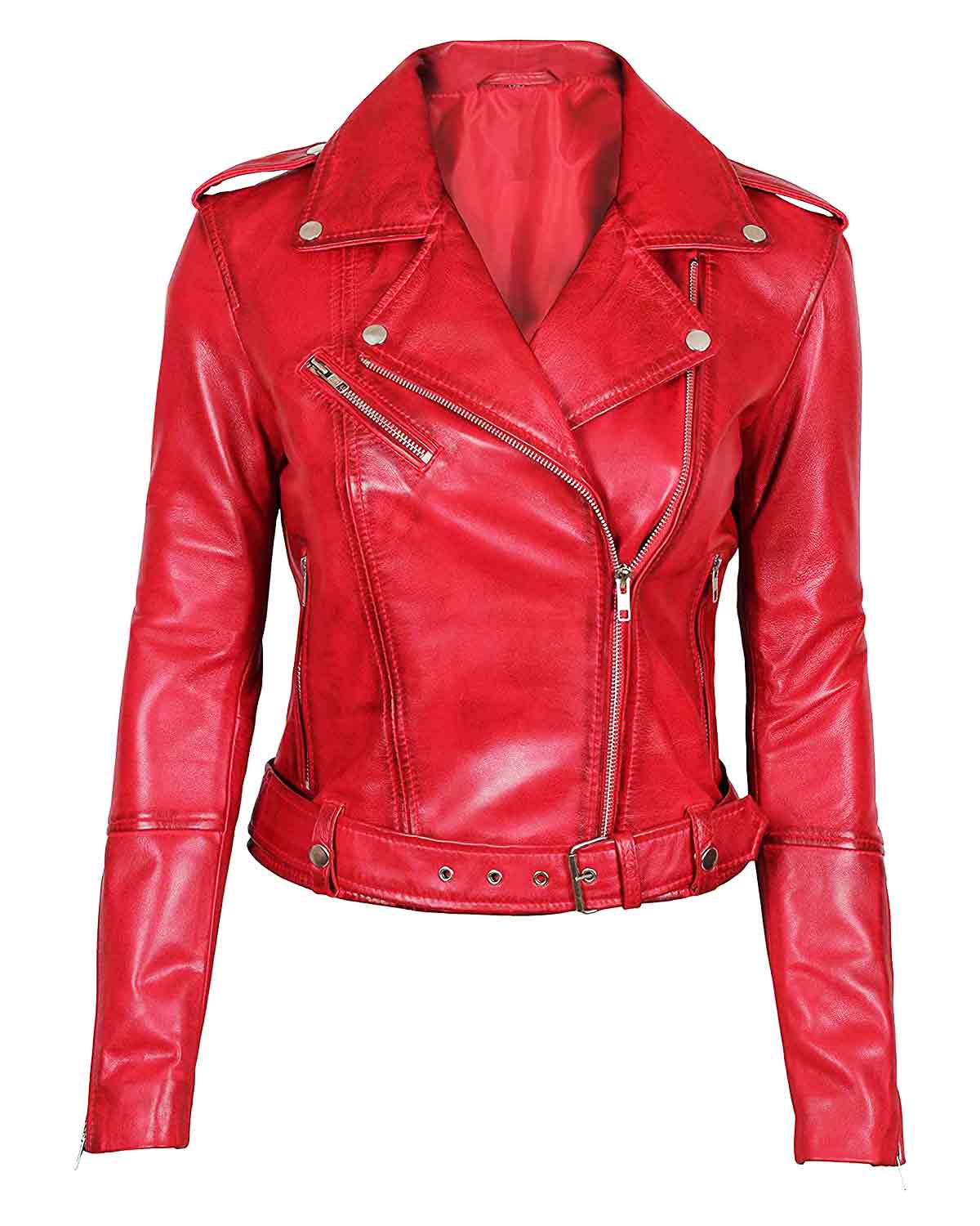 Negan Biker Women's Red Leather Jacket