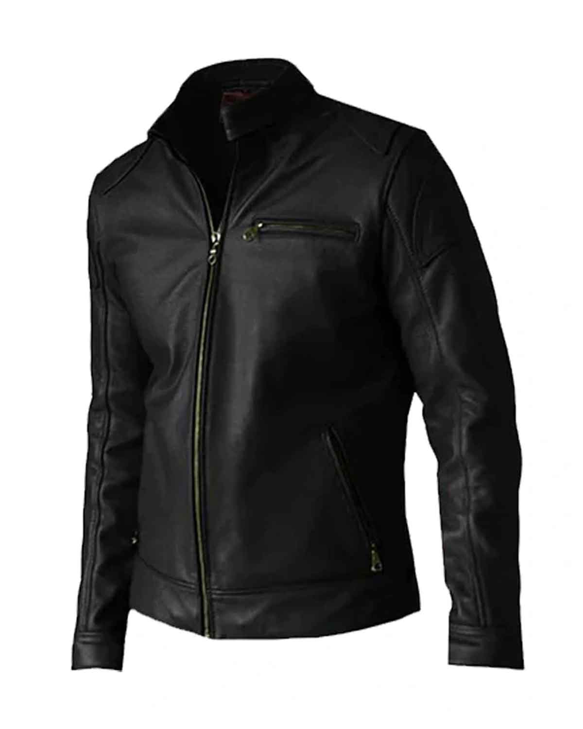 Mens Black Genuine Leather Biker Jacket