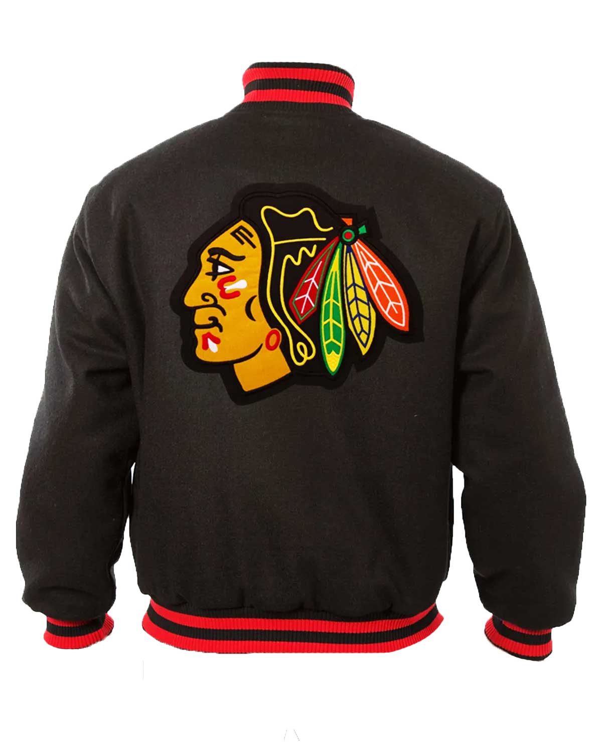 Chicago Blackhawks Bomber Black Wool Jacket