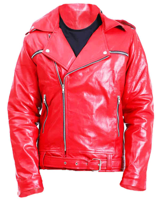 Men's Biker Negan Red Leather Jacket