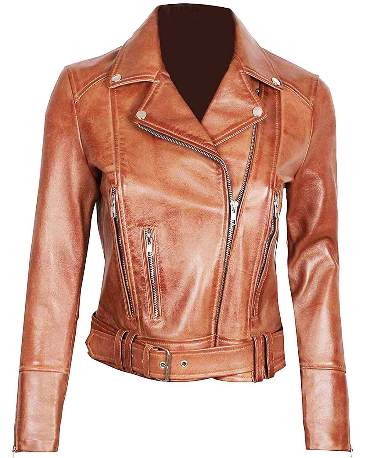 Margaret Brown Leather Asymmetrical Women's Slim Fit Biker Jacket
