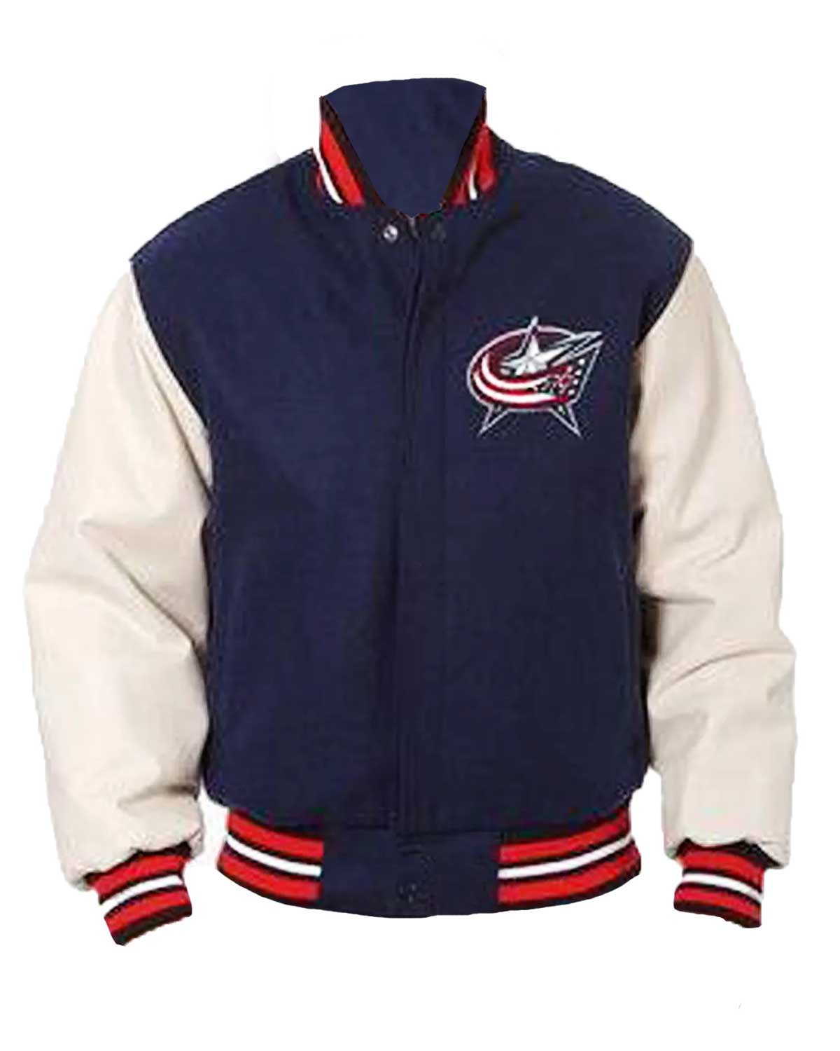 Columbus Blue Jackets White and Navy Blue Varsity Jacket