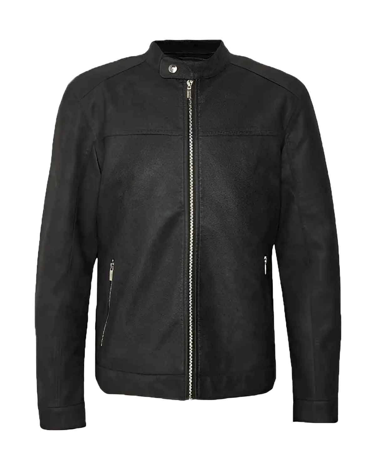 Mens Black Classic Faux Leather Biker Jacket