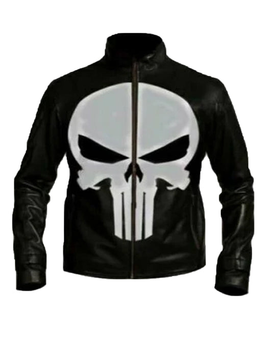 Punisher Skull Head Black Leather Jacket