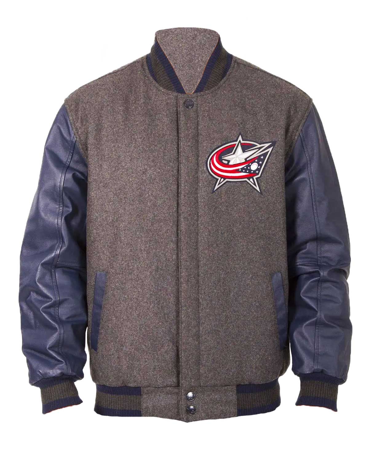 Columbus Blue Jackets Grey and Blue Letterman Jacket