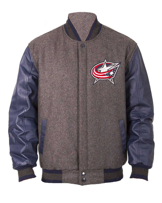 Columbus Blue Jackets Grey and Blue Letterman Jacket