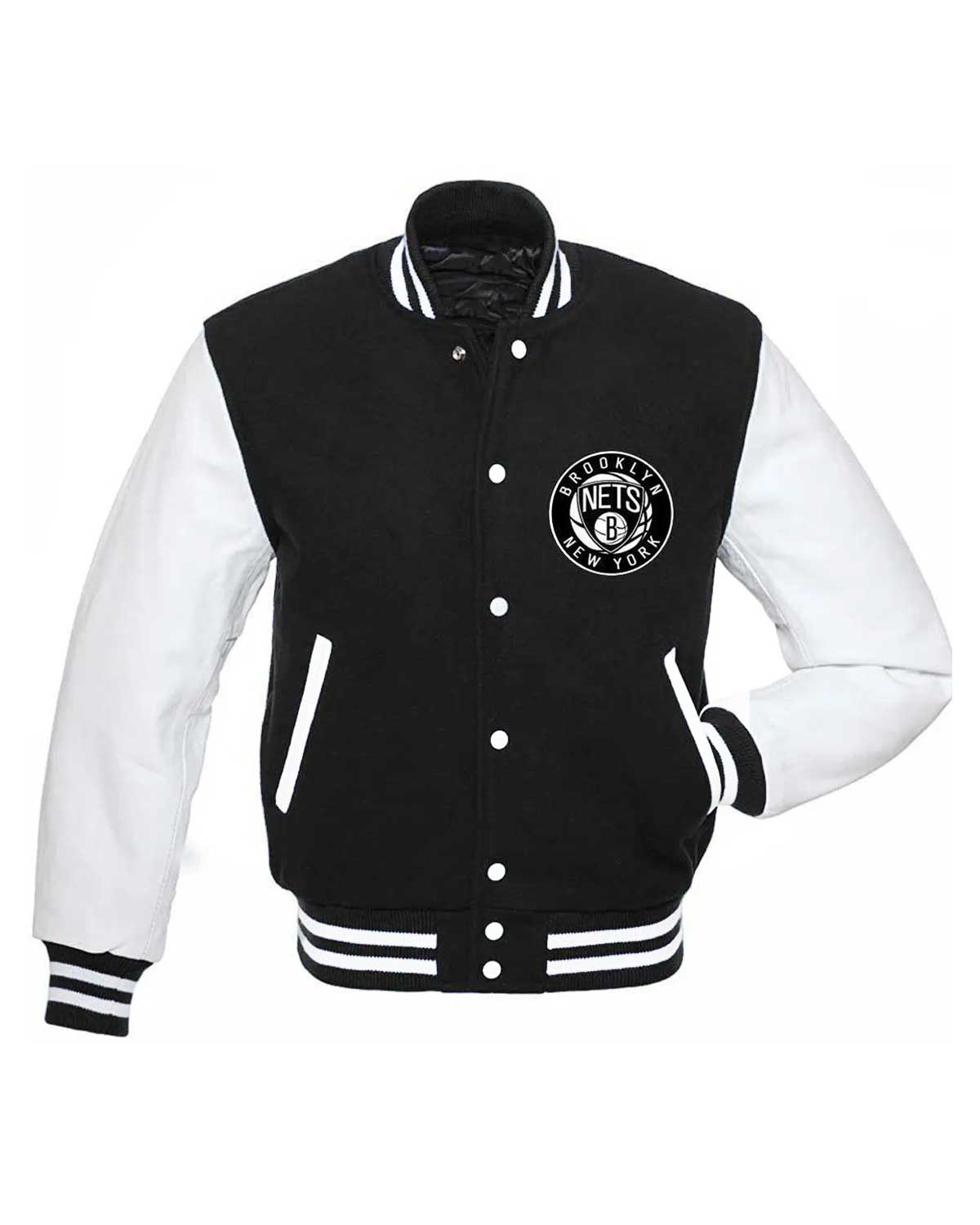 Brooklyn Nets NBA Letterman Black and White Jacket
