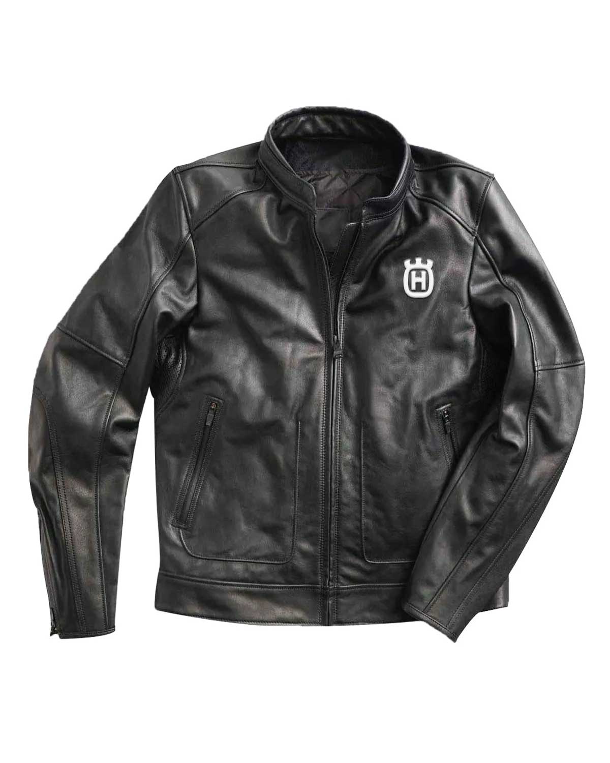 Black Husqvarna Motorcycle Leather Jacket