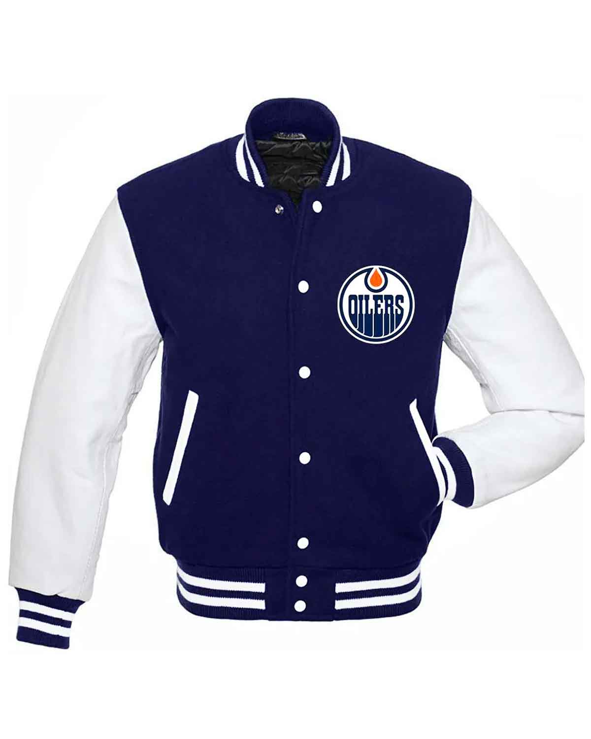 Edmonton Oilers Letterman Blue and White Jacket