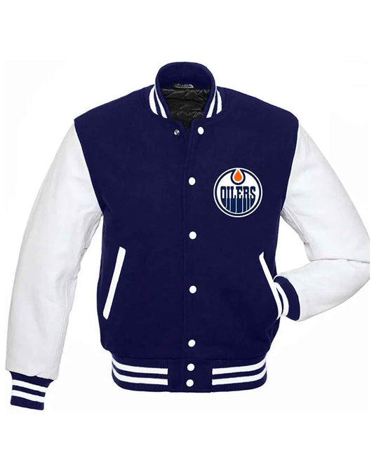 Edmonton Oilers Letterman Blue and White Jacket