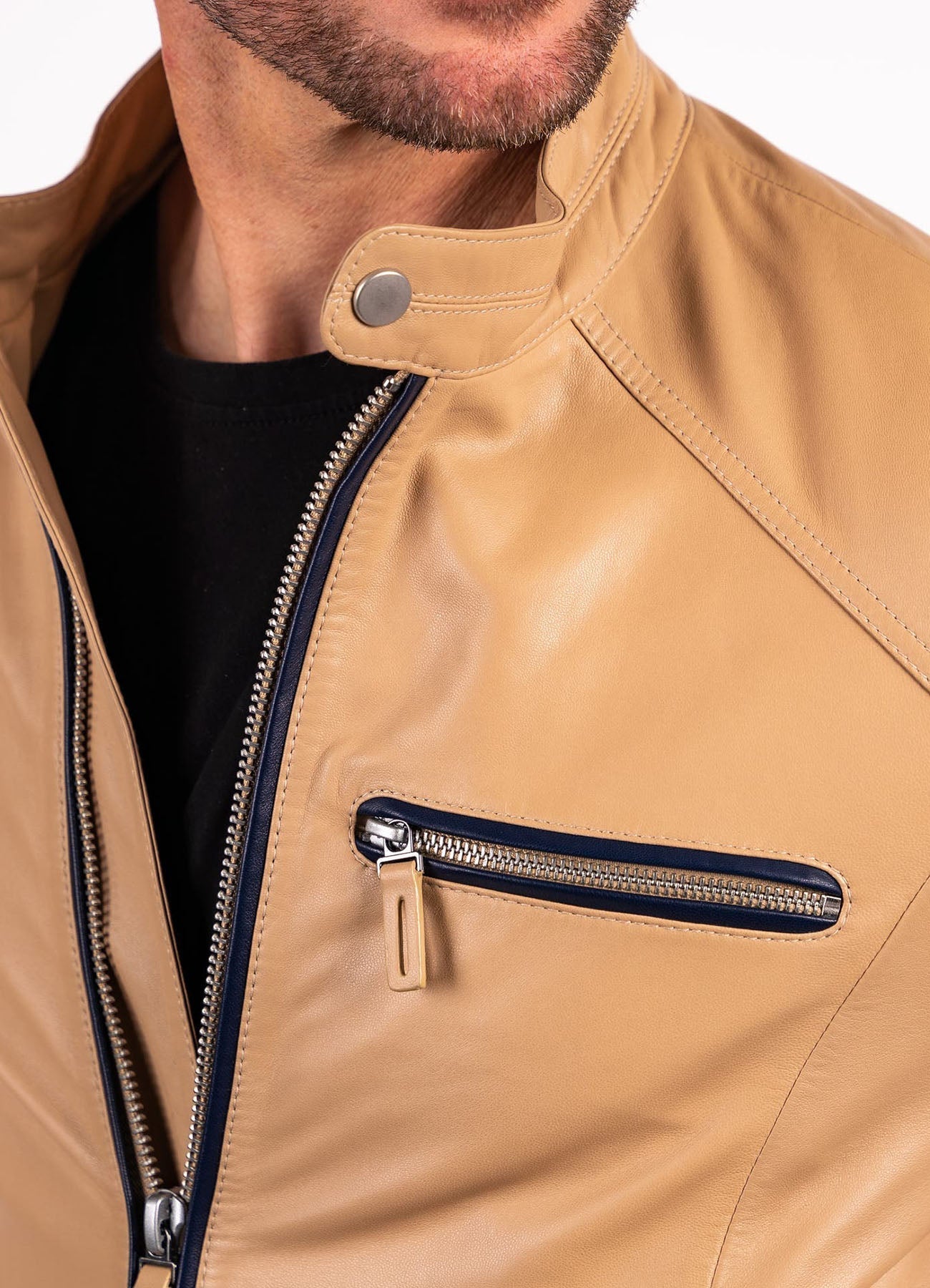 Men's Light Tan Biker Leather Jacket