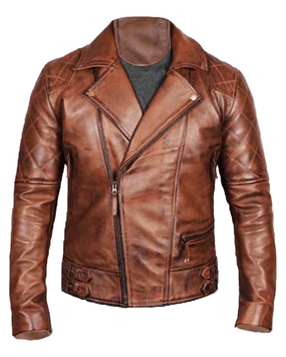 Frisco Quilted Asymmetrical Brown Motorcycle Leather Jacket