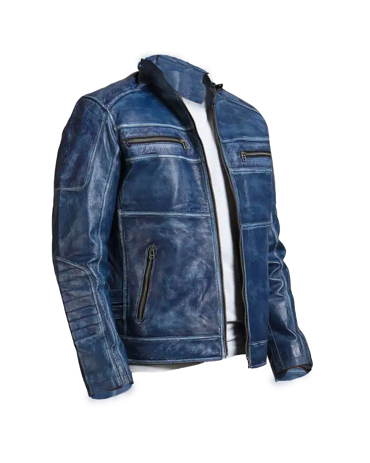 Blue Cafe Racer Men's Vintage Biker Leather Jacket