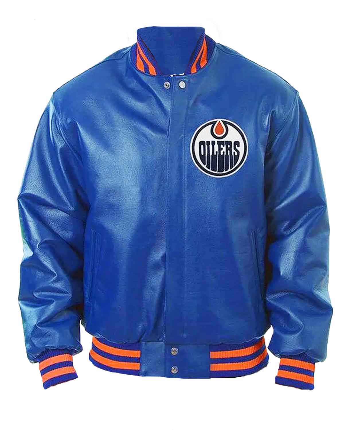 Edmonton Oilers Royal Blue Bomber Leather Jacket