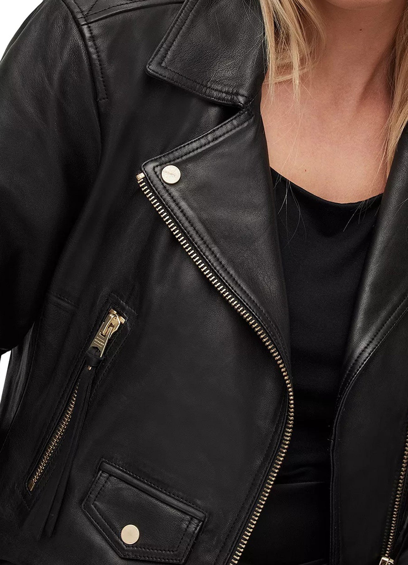 Women's Short Length Black Biker Leather Jacket