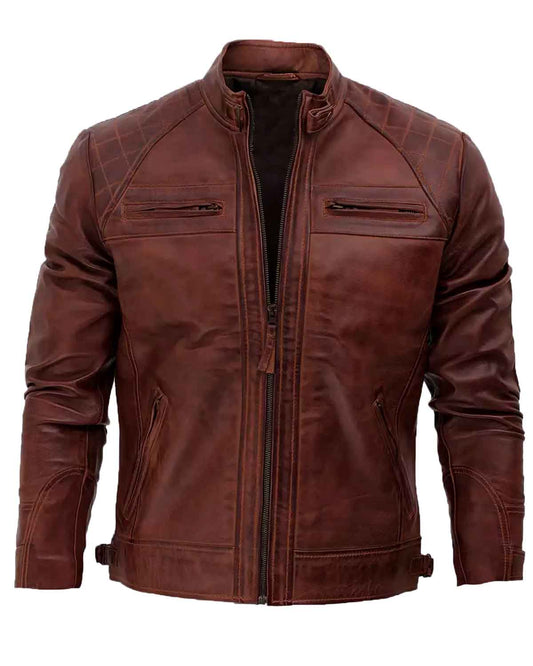 Men's Distressed Brown Motorcycle Leather Jacket